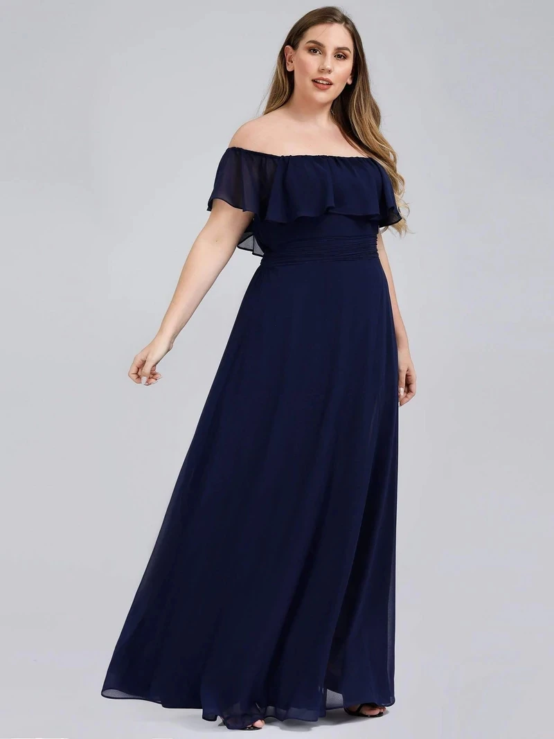 Plus Size Evening Dresses Off The Shoulder Bridesmaid 2022 Ever Pretty fo Long Lace Sleeve Elegant Prom Dress for Women EP00968