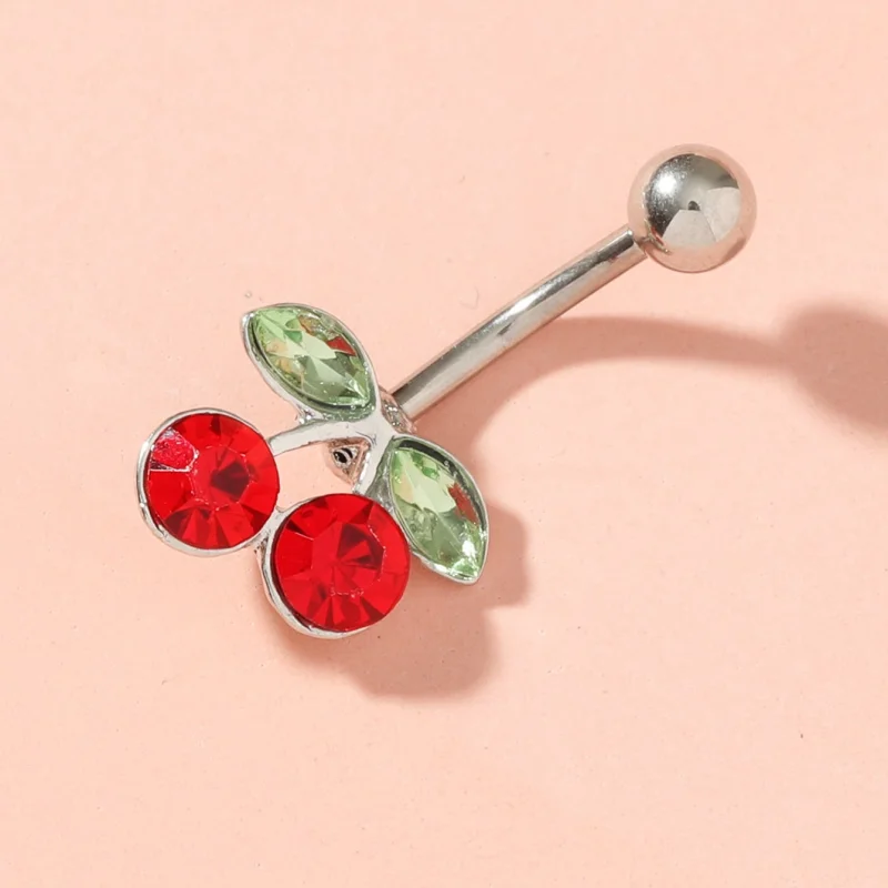 Piece of Silver Color Metal Belly Button Ring Cherry Belly
