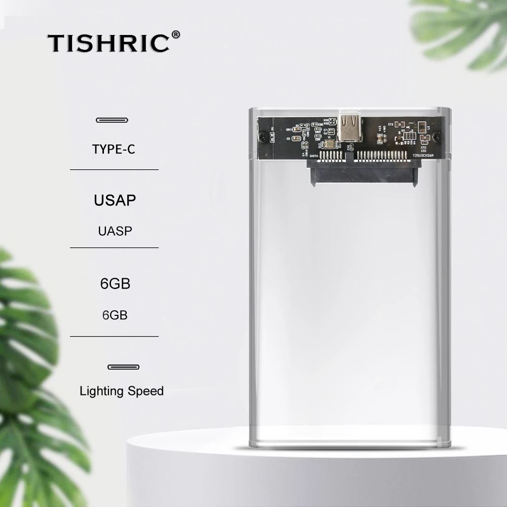 TISHRIC External SATA HDD Case USB 3 Hard Drive Enclosure for HDD/SDD up to 6GB