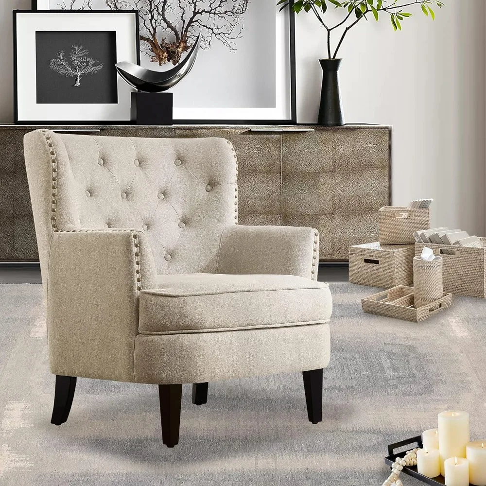 Mid-Century Modern Chair, Upholstered Lounge Arm Chairs Cozy Accent Chairs, Tufted Accent Chair, Small Accent Chair 1