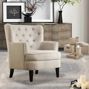 Mid-Century Modern Chair, Upholstered Lounge Arm Chairs Cozy Accent Chairs, Tufted Accent Chair, Small Accent Chair 1