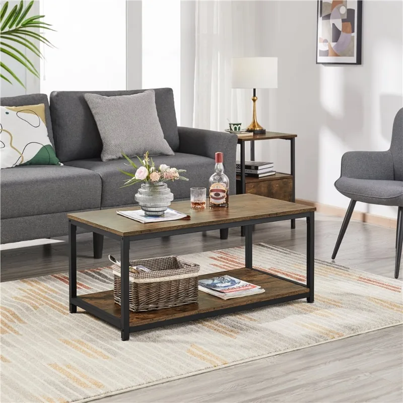 

Промышленный журнальный столик Alden Design с полкой для хранения, Деревенский коричневый