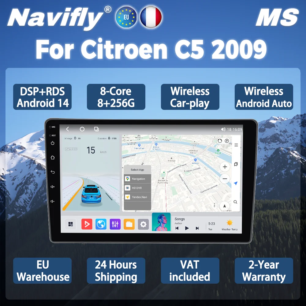 Navifly Wireless CarPlay Android Auto Car Radio For Citroen C5 2008 ...
