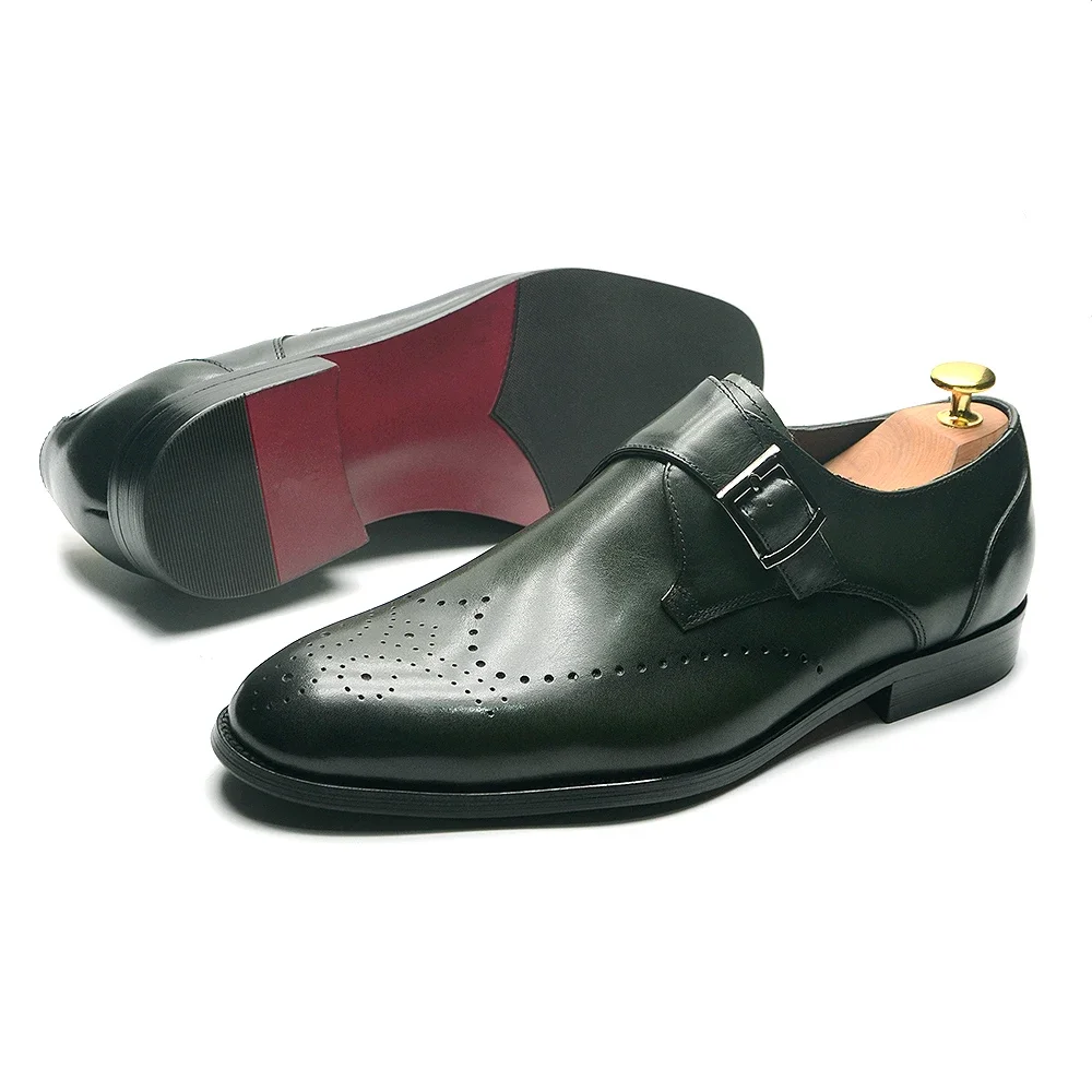 Elegant Mens Monk Strap Dress Shoes Genuine Leather Single Buckle Loafer Brogue Party Wedding Formal