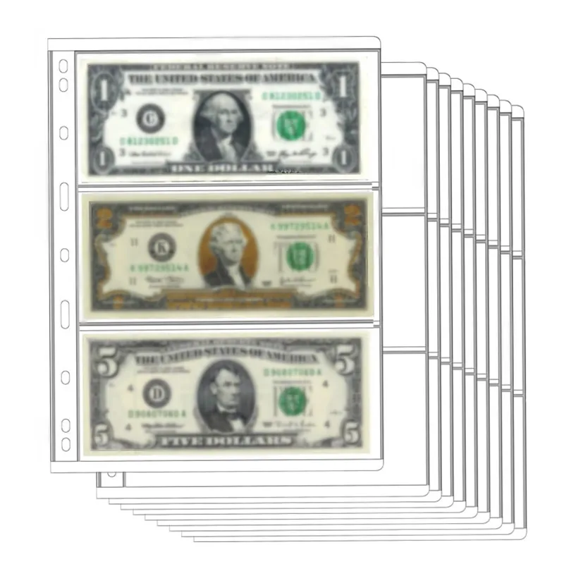 

New 10/20Pcs Money Banknote Paper Money Album Page Collecting Holder Sleeves 1/2/3/4/5/6-slot Loose Leaf Sheet Album Protection