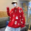 Loose Comfortable Christmas Santa Sweater round Neck Overhead Couple Matching Korean Style Knitted Long Sleeve Polyester Blend