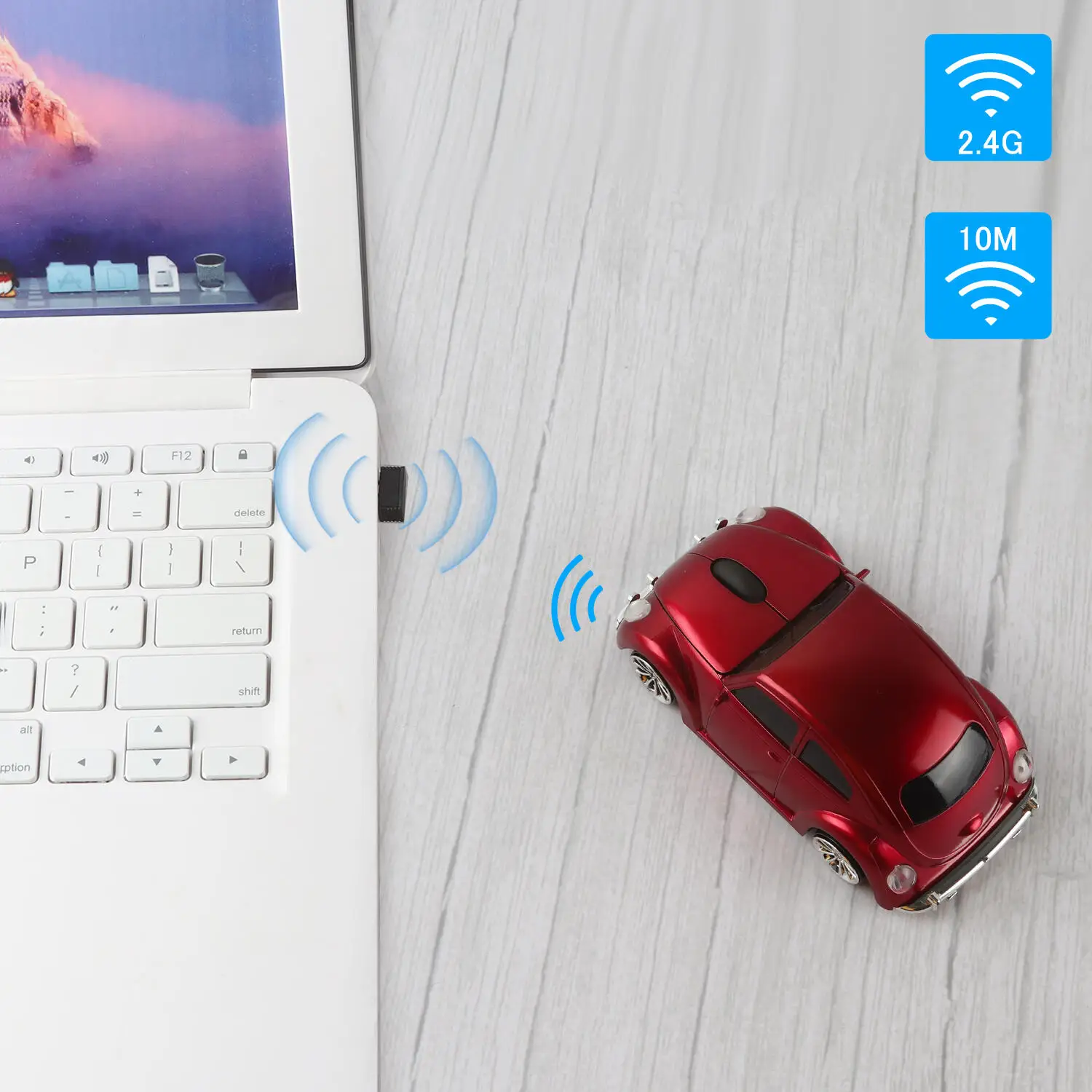 귀여운 VW 비틀 자동차 모양 무선 마우스 2.4G 1600 DPI 3D 인체공학적 게이밍 사무용 마우스 PC 노트북 컴퓨터 선물용