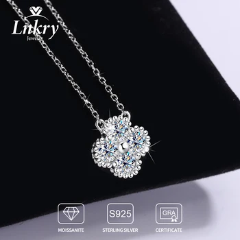 3mm 0.1ct Moissanite Necklace With GRA 925 Sterling Silver Lucky Clover Flower Pendant Necklace for Women Hot Jewelry