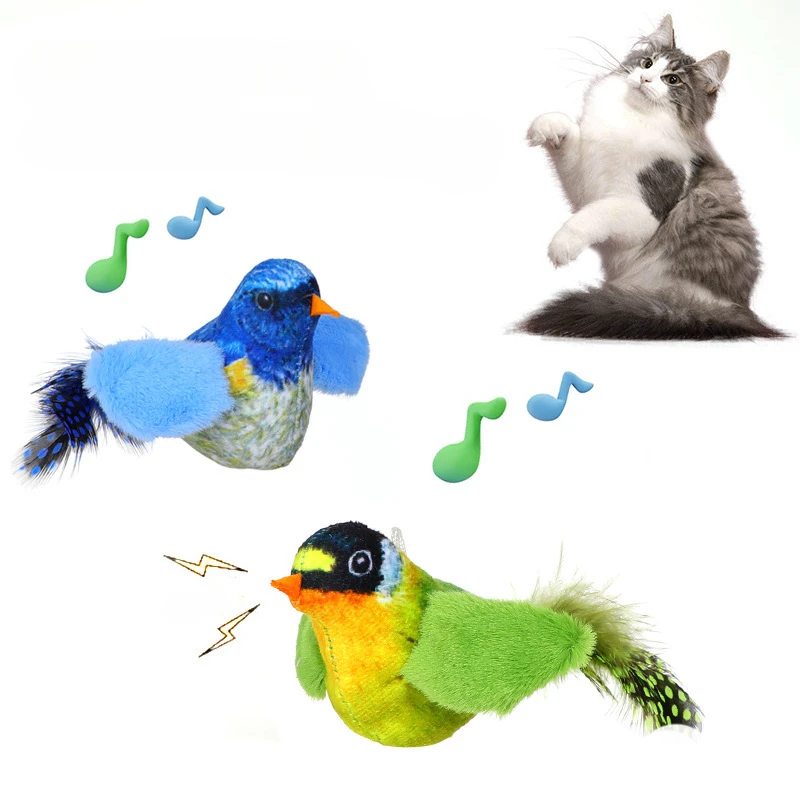 

Simulation Bird Cat Toy Chirping Feather Bird with Sound Kitten Wand Toy Replacement Heads Cat Teaser Interactive Cat Toys