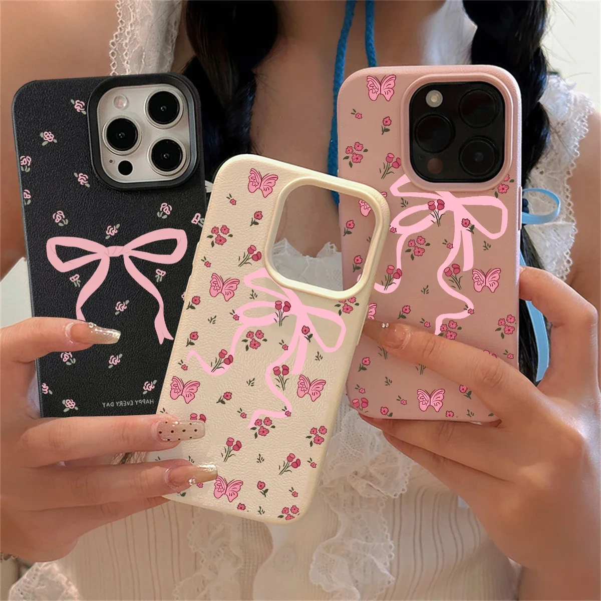 Chic Pink Floral Bowknot Phone Case Cover