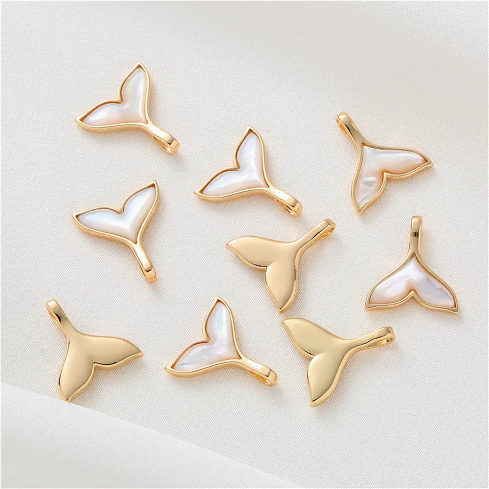 14K package gold whale tail set natural sea shell mermaid pendant bracelet necklace charm DIY accessories materials