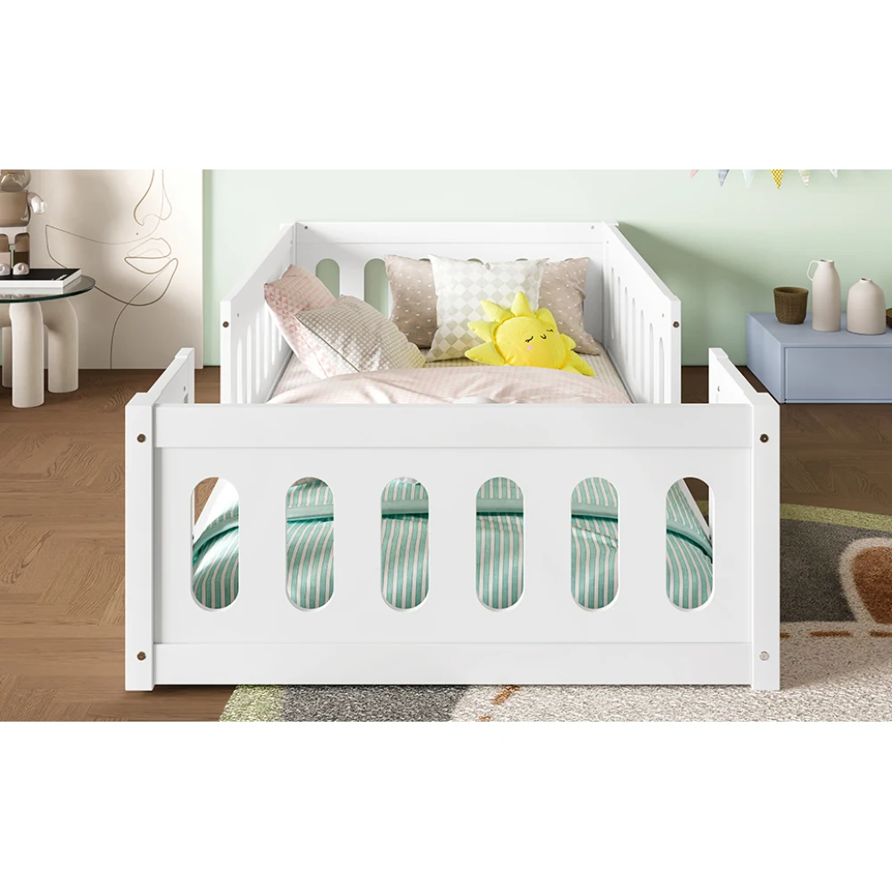 Modernes Plattformbett aus Holz 90 x 200 mit Geländer, Plattformbett besteht aus massivem Kiefernholz und MDF und eignet sich aus robustem, massivem Holz – Detail 17