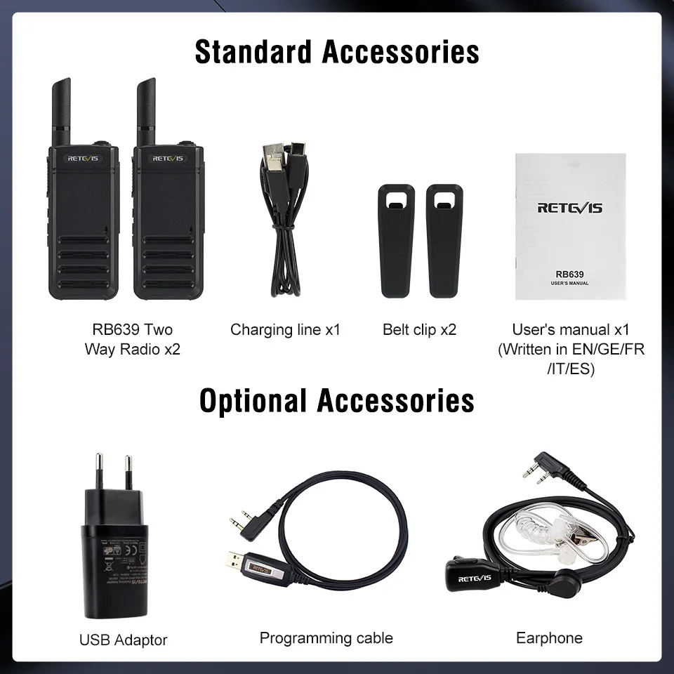 Retevis RB639 Walkie Talkie 2pcs Lightweight Walkie-Talkies Long Range Type-C Portable Two Way Radio Comunicador For Restaurant 6