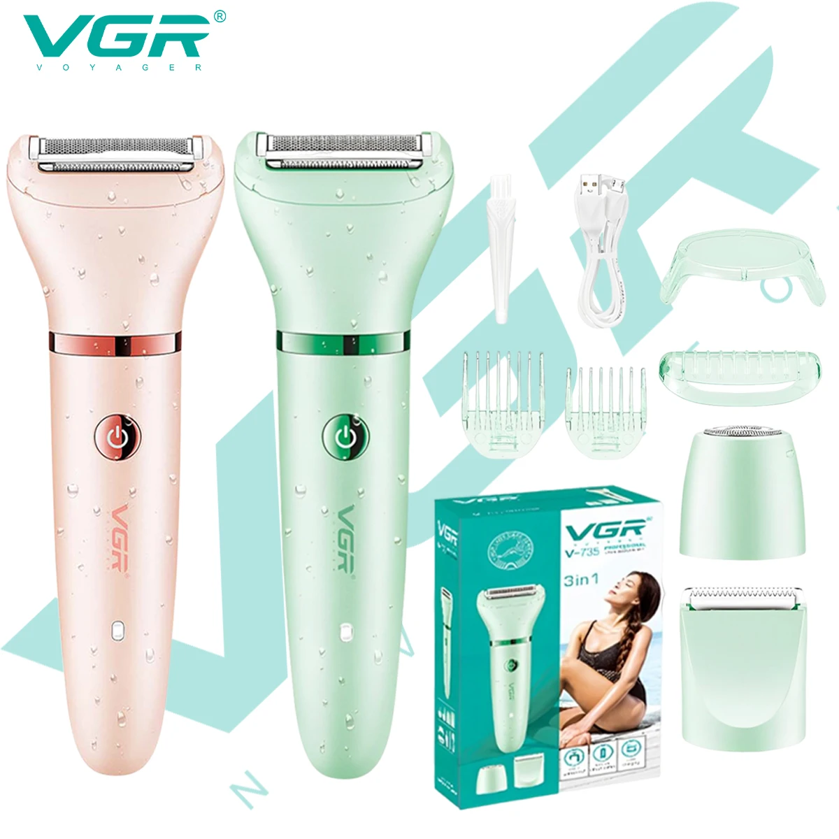 VGR 735 3-in-1-Haarentfernungsgerät für Frauen, Rasierer zum Entfernen von Narben, elektrischer wiederaufladbarer professioneller Haarschneider
