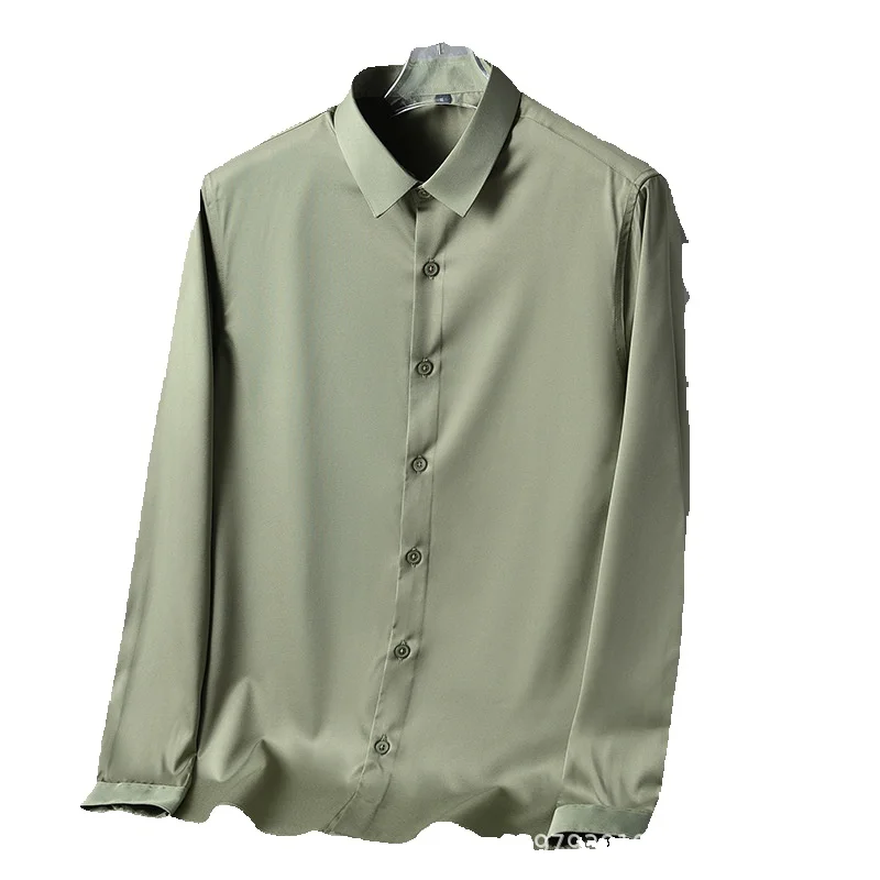 

New Shirt Men's No Iron Anti Wrinkle Spring and Summer Men's Business Slim Casual Solid Color Stretch Men's Shirt Long Sleeve