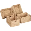 Extra Large Rectangular Water Hyacinth Wicker Storage Baskets with Iron Wire Frame, 16.1"x12.6"x9.5", Natural, Set of 4 1