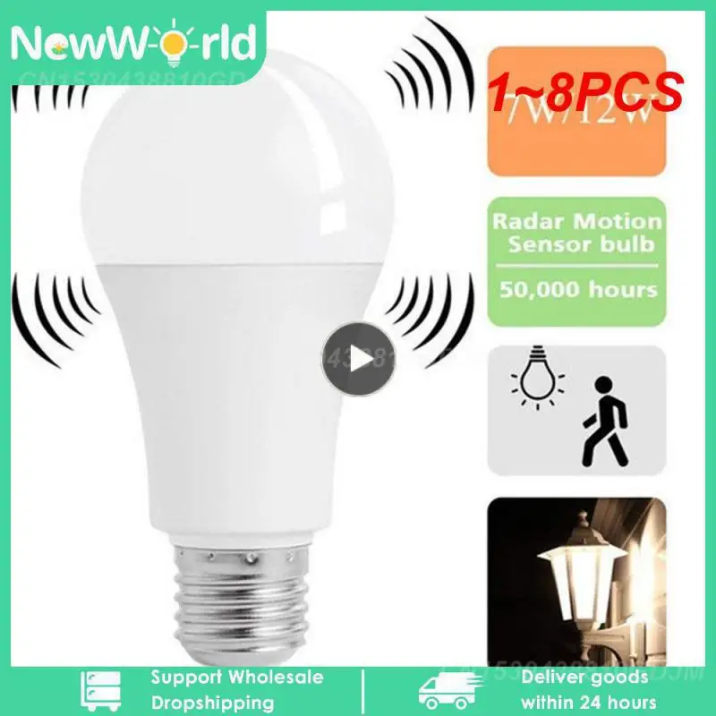 

1~8PCS LED Bulb Motion Sensor Bulb LED Lamp PIR Sensor Light Auto ON/OFF Night Light Parking Stair Pathway Corridor For