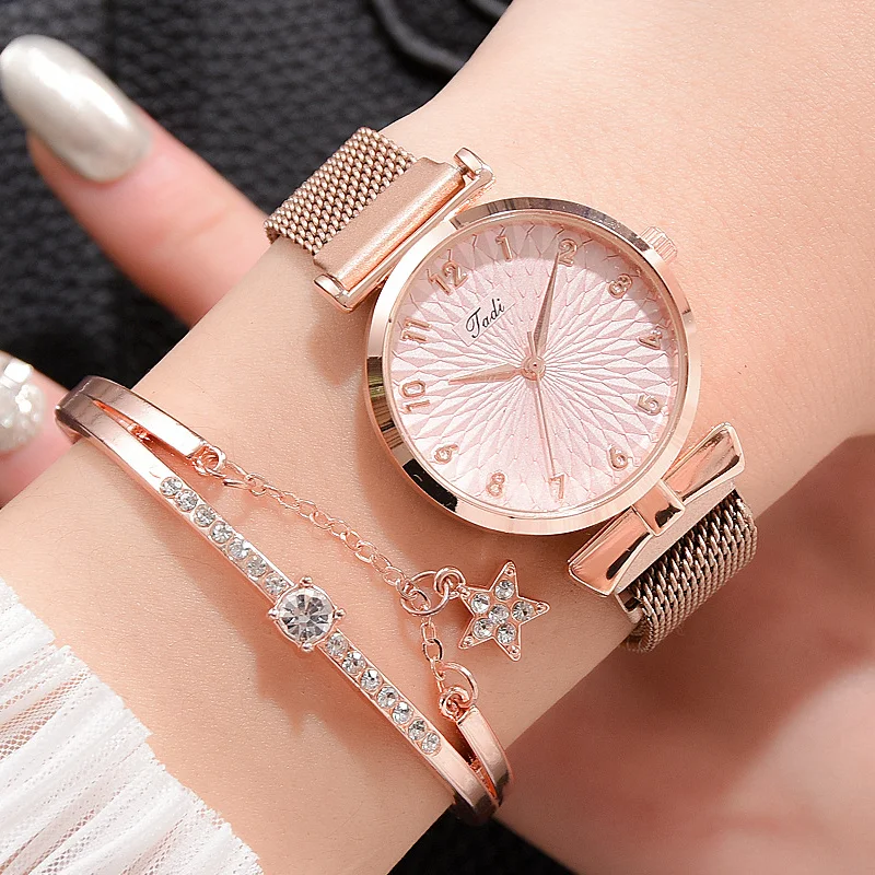 

Sdotter Luxury Women's Watches Set Elegant Female Wristwatches Magnetic Mesh Band Rose Woman Watch Bracelet montre femme reloj m