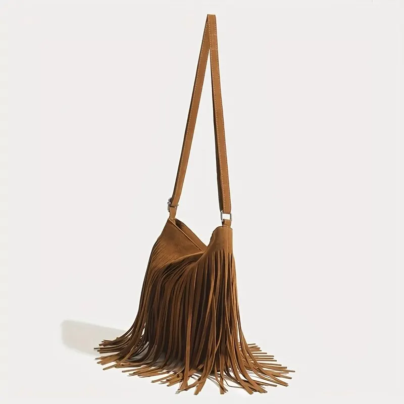 OEIPSMK Fringe Crossbody Bag For Women - Hippie Suede Messenger Bag With Tassels, Vintage Shoulder Handbag, Brown - View #7