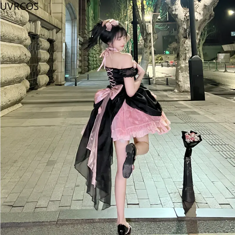Japanese Gothic Lolita Dress Women Kawaii Bow Bear Lace Pink Black Off Shoulder Princess Dresses Girls Sweet Halloween Costume lolita dress lolita suspender dress lolita cosplay costumes