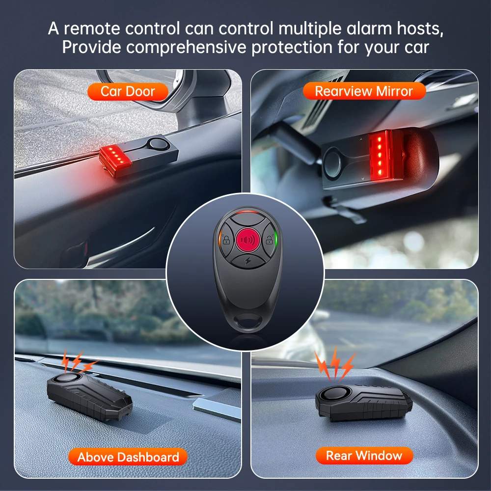Anti-Theft Vibration Sensor Car Alarm with Warning Light and Magnetic Installation