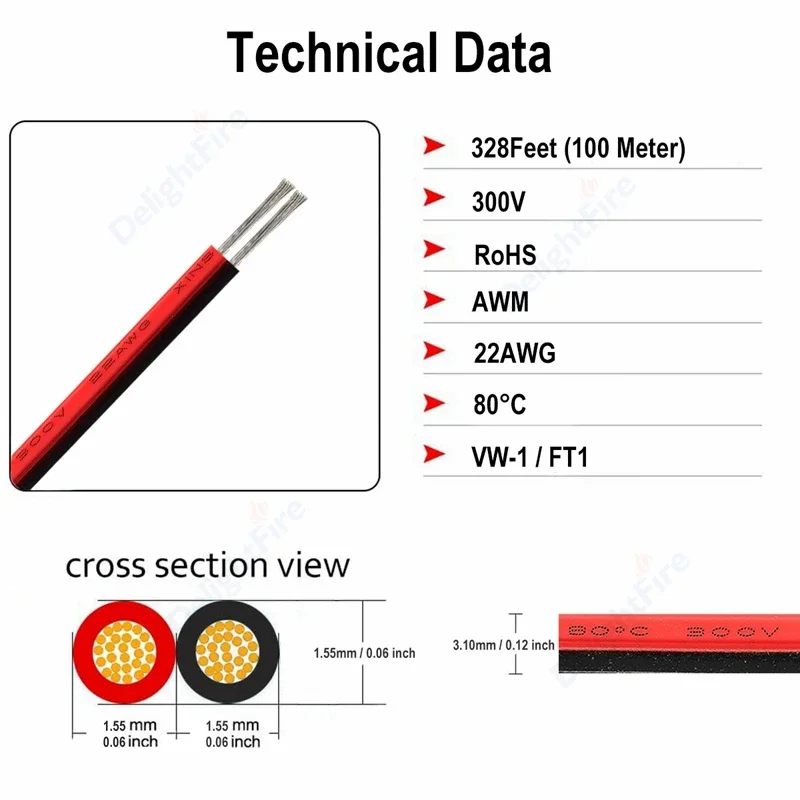 2핀 12V LED 케이블 10m 28 26 24 22 20 18 AWG PVC 주석 도금 구리 전선 LED 스트립 조명 연장 스피커 오디오용