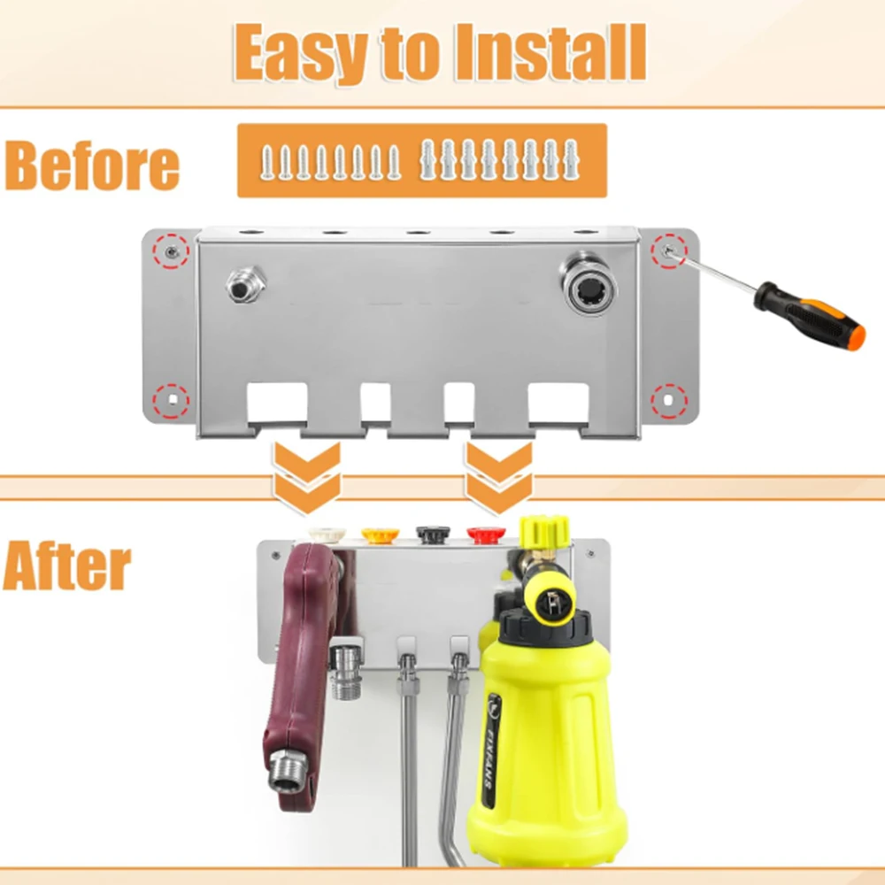 Pressure Washer Gun Holder, Power Washer Snow Foam Cannon Lance 1/4" Quick Connect Tool Organizer, Wall Mounted Nozzle Tips and 5