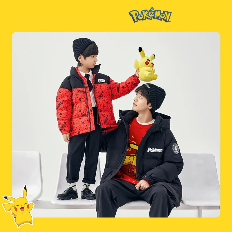 

Pokemon Anime Pikachu Cartoon Children's Clothing Down Jacket Hip Hop Padded Jacket Tand Collar Warm Winter Zipper Jacket Gift