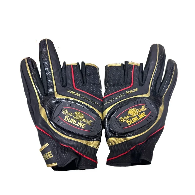 Fishing Gloves New Sunline Men Leather Anti-Slip 3/5 Half-Finger Cut Sports Hiking Cycling Wear-resistant