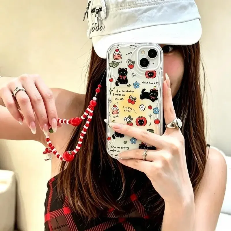 Cute Cat with Apple Fruit Charm Phone Case