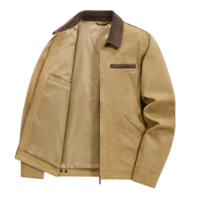 İlkbahar Sonbahar erkek Pamuklu Ceket Trend Patchwork Yaka Rahat Vintage Ceketler Erkek Gevşek Safari Tarzı Turn Down Yaka Dış Giyim