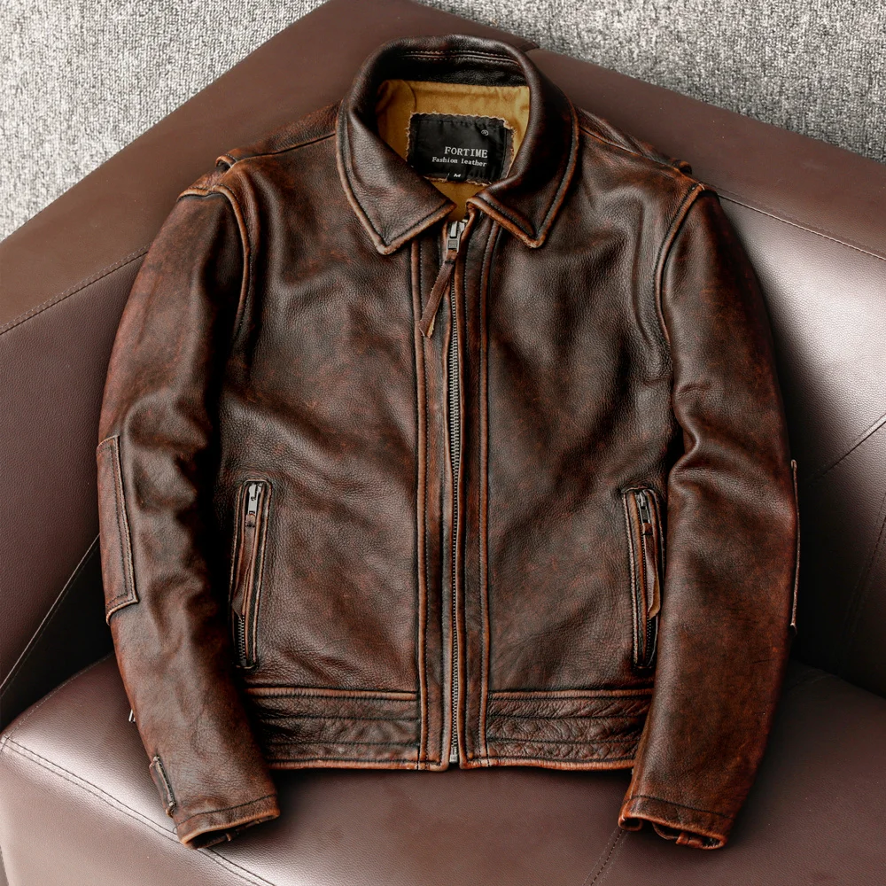 

Swallow Tailed Men Jacket Vintage Motorcycle Jackets 100% Cowhide Leather Coat Male Biker Clothing Asian Size S-6XL M697