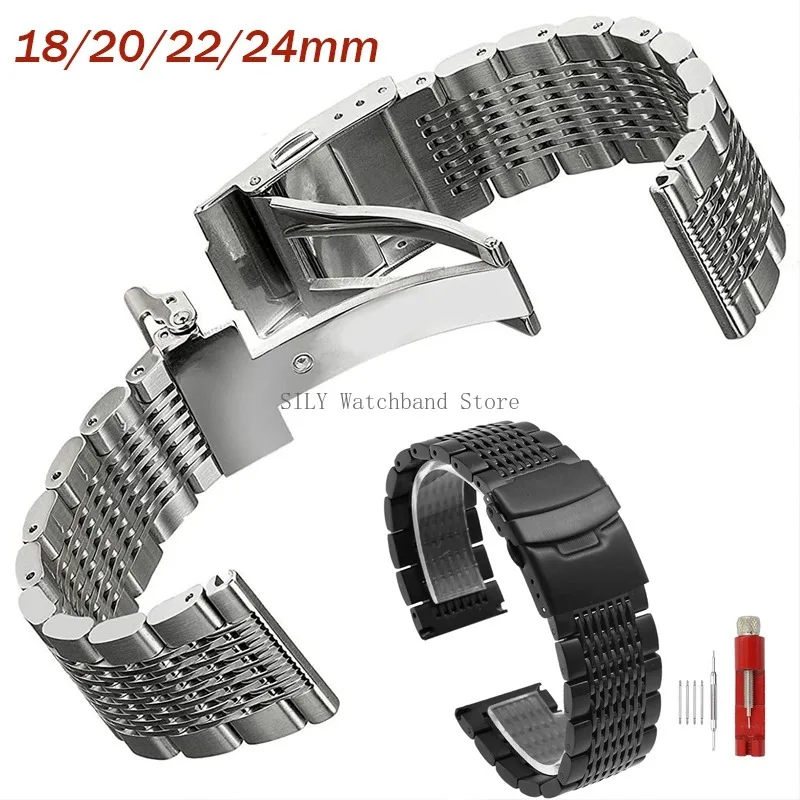 Elegant Stainless Steel Mesh Watch Band - Brushed & Polished Finish Bracelet