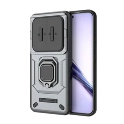 Enhanced Protective Phone Case with Slide Camera Protector and Ring Holder for Realme 13ProPlus (Gray)