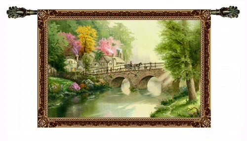 

Belgium Tapestry Pastoral Scenery Hometown Bridge Jacquard Weave Art Tapestry Wall Hanging European Style Home Wall Tapestry