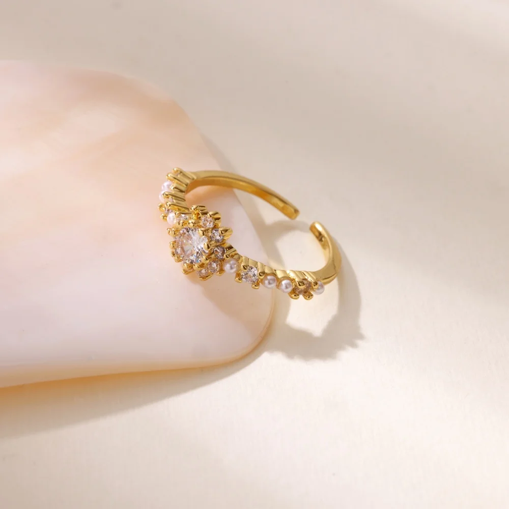 Zircon Geometric Rings Stainless Steel Gold