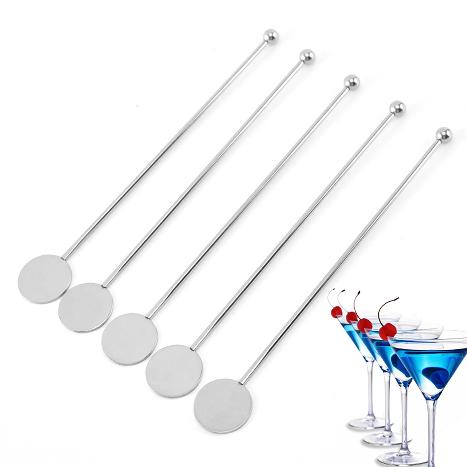 

5Pcs Cocktail Swizzle Stick Stainless Steel Mixing Sticks For Kitchen Bar Coffee Stirring Stick Mixing Cocktail Swizzle Stick