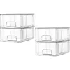 4 Pack Stackable Storage Drawers,Clear Acrylic Drawer Organizers with Handles, Easily Assemble for Fridge 1