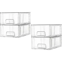4 Pack Stackable Storage Drawers,Clear Acrylic Drawer Organizers with Handles, Easily Assemble for Fridge 1