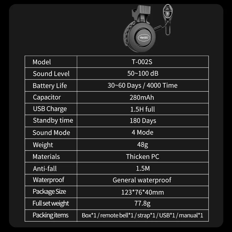 Bicycle Bell TWOOC T-002S MTB Road Bike Electronic Bell Ring USB Charge Cycling Audio Bicycle Handlebar Horn Safety Warning Alarm Trumpet