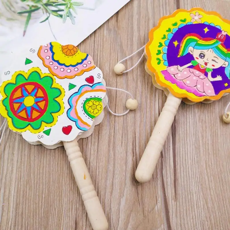 Drum Toy Flower Shape DIY Rattle Drum Boys & Girls Creative Percussion Instrument Portable Toy For Kindergarten Art musical percussion instruments