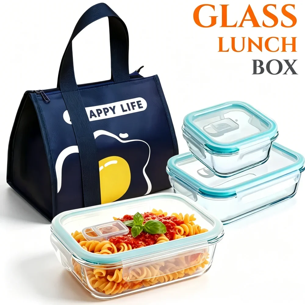 Glass Meal Prep Containers with Locking Lids - Airtight, Microwave & Dishwasher Safe Bento Box