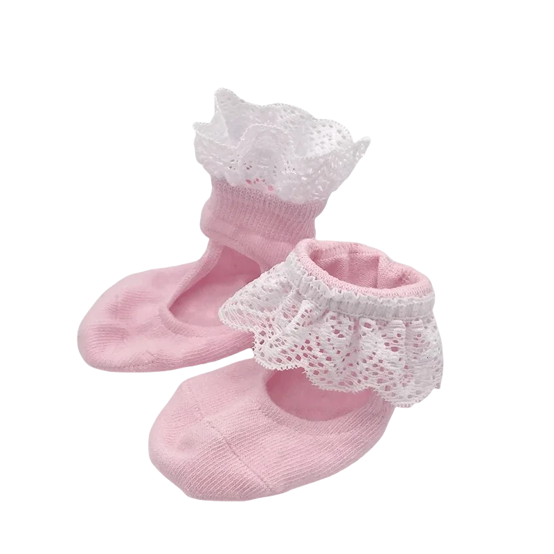 Baby Girls 0-6 Years Frilly Lace Dress Princess Socks Toddler Ankle Cotton Socks for Dress Up Shoes Low Cut Invisible