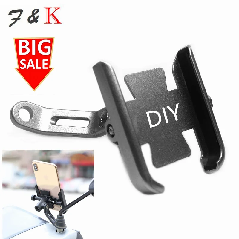 

DIY LOGO Aluminum Alloy Motorcycle Bike Phone Holder GPS Bracket Mount Clip Support Moto Mirro Handlebar Mount