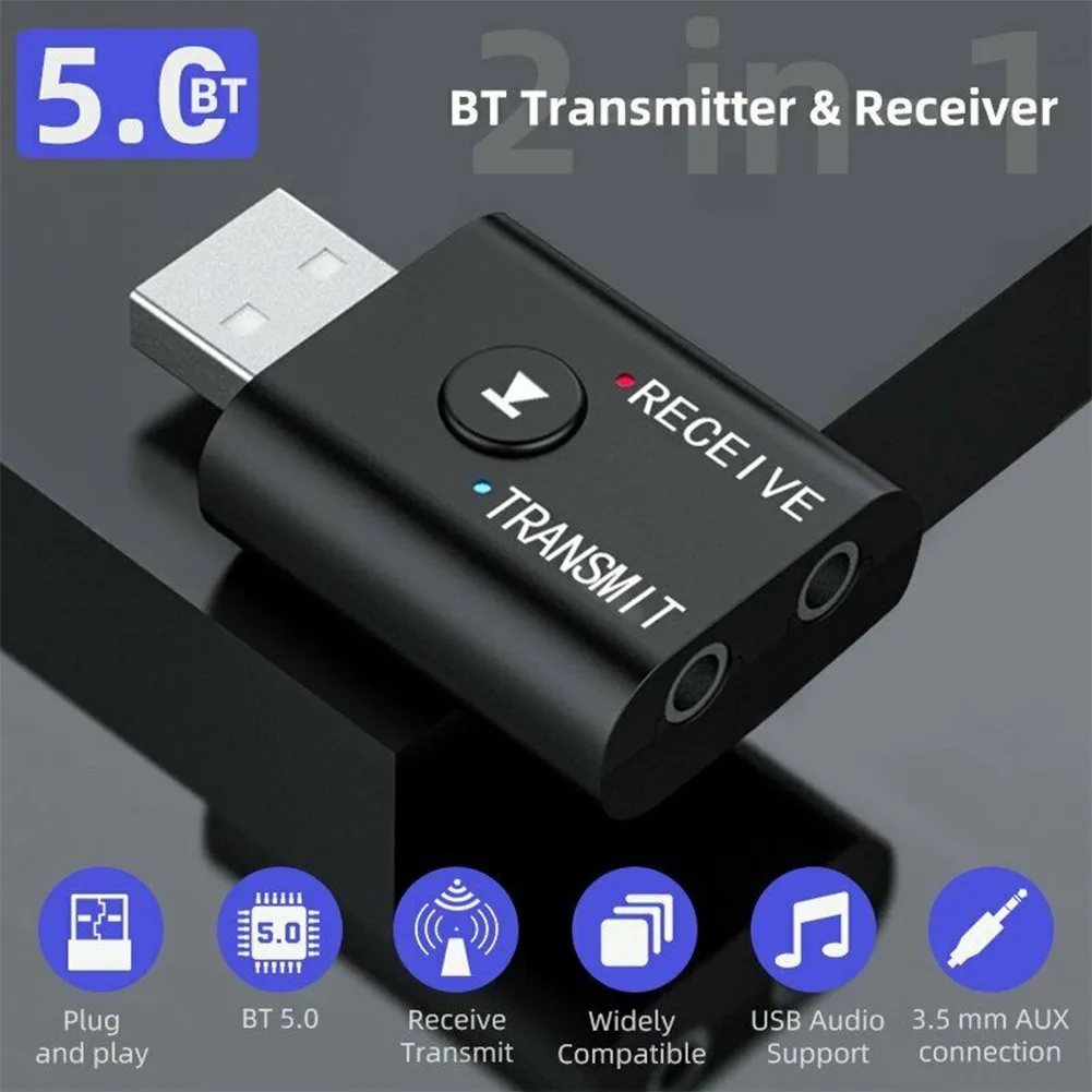 Usb 5.0 Adattatore Per Trasmettitore Ricevitore Audio Bluetooth Aux 3.5Mm Audio 2 In 1 Trasmettitore Wireless Tr6 Per Sistema Musicale Per Auto Domest