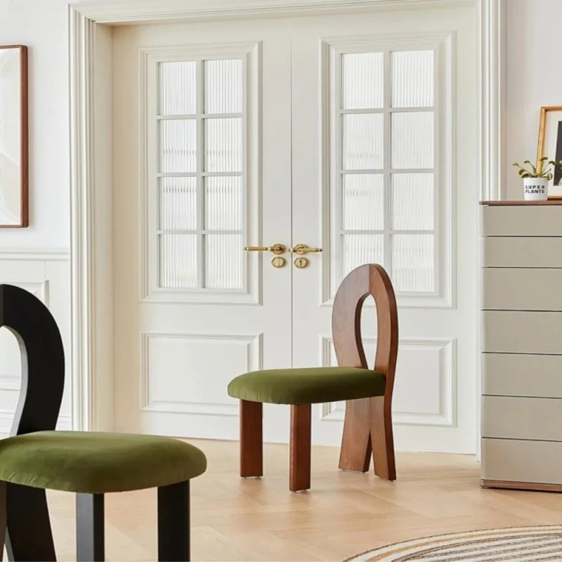 Mid-Ancient Retro Solid Wood Dining Chair Home French Cosmetic Simple Living Room Backrest Armchair Chair