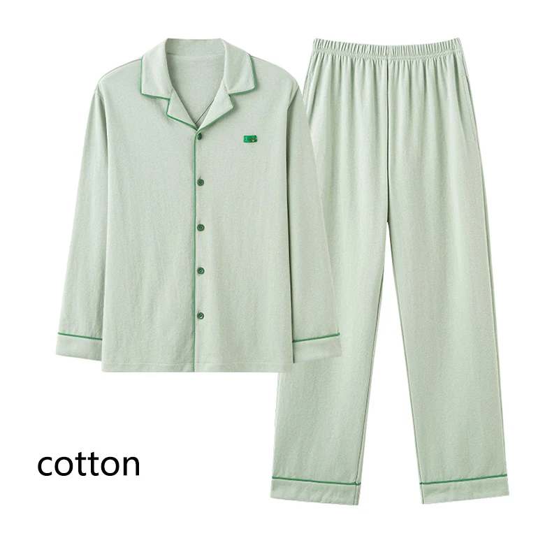Cotton Men Pajamas Long-Sleeved Autumn and Winter Big Size Pajama Sets Solid Colour Cardigan Home Wear Two-Piece Set Sleepwear Pajama Sets
