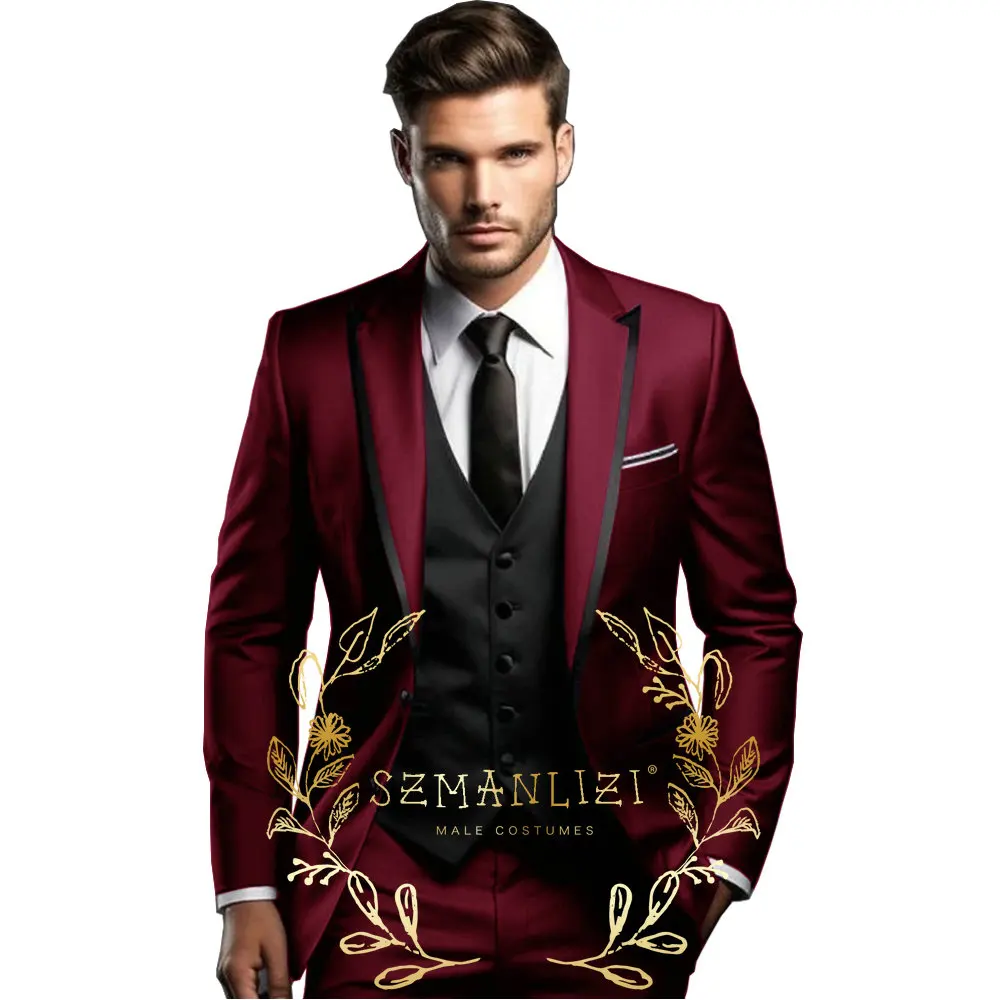 Blazer Jacket Men Western Suit Italian Design 3 Pieces