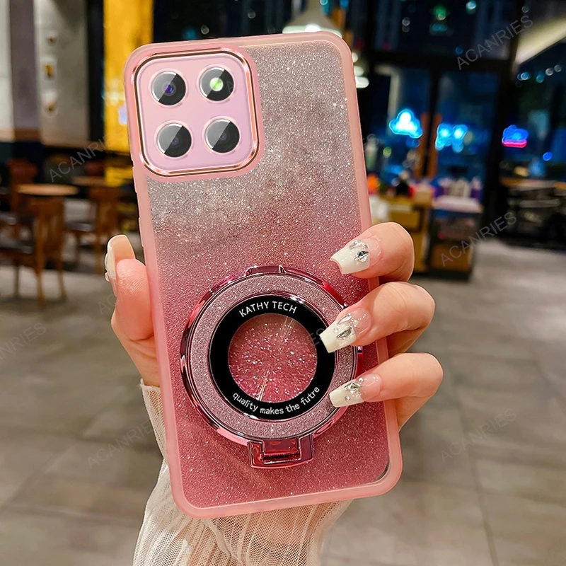 Glitter Clear Silicone Soft Case with Magnetic Bracket Cover