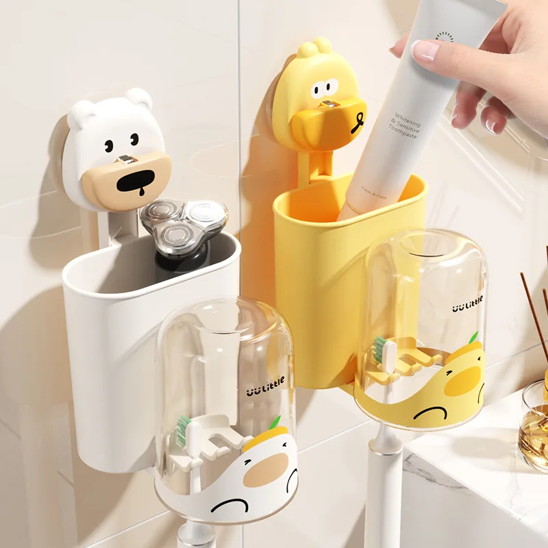 1PC Kawaii Bathroom Toothbrush Hooks Animal Cartoon Children Brush Teeth Storage Holders Punch-Free Wall Hook Toothpaste Shelves toothbrush holder wall mounted storage hook